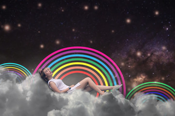 manipulation of woman dream at night concept