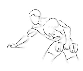 Athletic men pumping up back muscles workout gym bodybuilding - Line Art Design Vector Illustration.