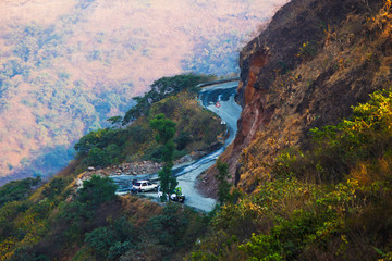 Fototapeta na wymiar View and road from Sinhagad Fort, Pune, Maharashtra.