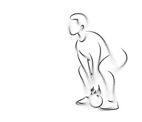 Sports lifts weight doing core exercises in the gym, Line Art Vetcor Design.