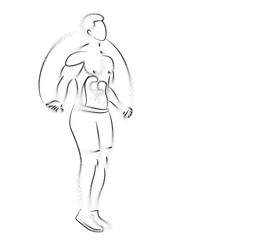 Fototapeta na wymiar Bodybuilding Sport and activity athlete skipping rope line art drawing, Line art vector illustration.