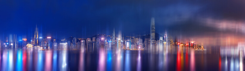 Obraz na płótnie Canvas Abstract bokeh light with Hong Kong City night view background; Double Exposure
