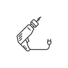 Electric drill vector concept outline icon or symbol on white background