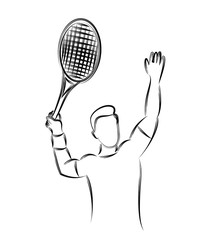 Modern Passionate Badminton Player In Action Logo - Line art vector illustration.