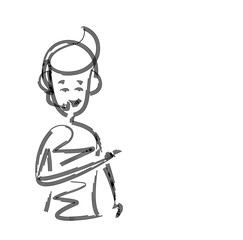 Man hand pointing finger gesture of customer support, Cartoon Hand Drawn Sketch Vector illustration.