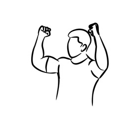 Soccer Player Celebrating - Line Art Design, Line art vector illustration.