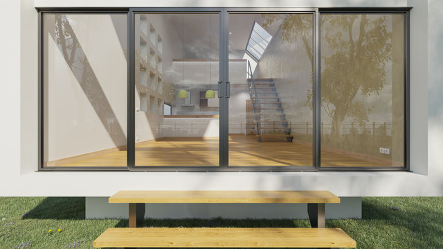 Empty Open Plan House in Broad Daylight 3D Rendering