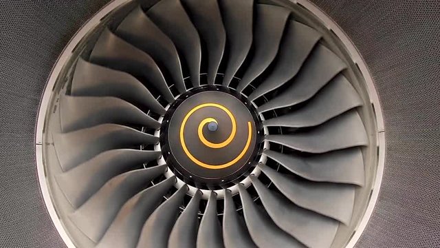 Closeup jet turbine engine of aircraft