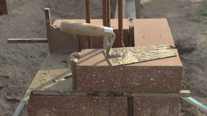 Brickwork. Details of brickwork under the seam
