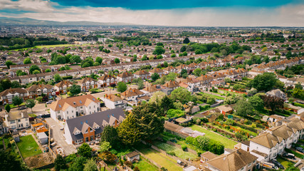 Fototapeta na wymiar Dublin aerial view of Beaumont village. Irish drone cityscape