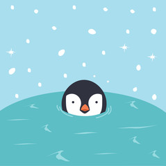 Penguin cartoon swimming in water