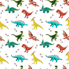 Colored seamless pattern with dinosaurs