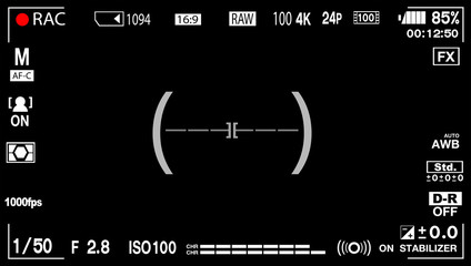 4k Size 16:9,New Technology Record Screen Focusing  With Image Stabilizer of camera dslr or mirrorless and smartphone camera for recording. on black background