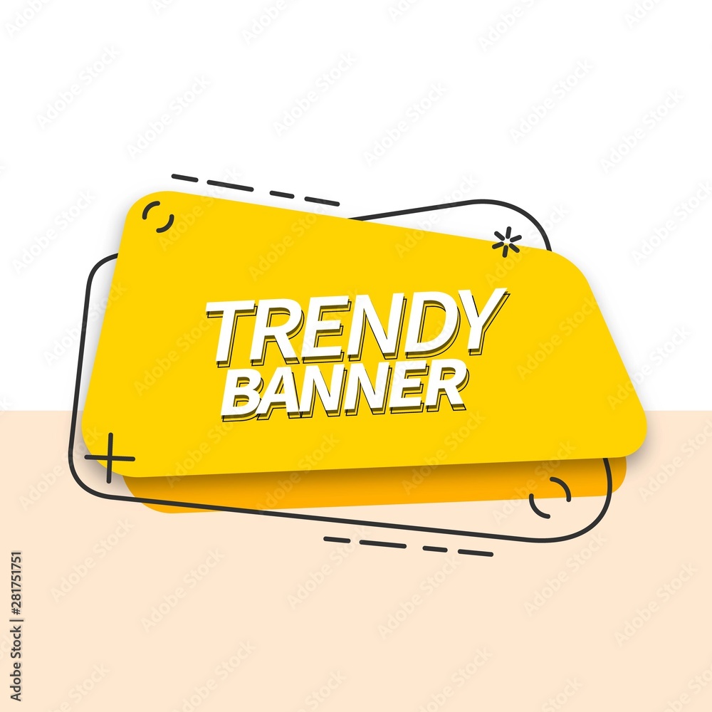 Poster trendy yellow rectangular banner in memphis style. bright abstract banner for use in web, typography