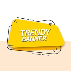 Trendy yellow rectangular banner in memphis style. Bright abstract banner for use in web, typography, advertising and marketing.