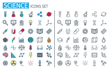 Vector illustration of stylish science Thin line icons set. Modern web symbols outline