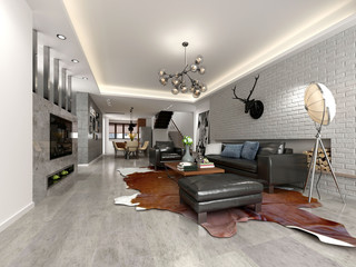 3d render of luxury living room interior.