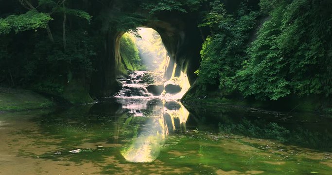 View of cave and lake, Kimitsu, Chiba Prefecture, Japan