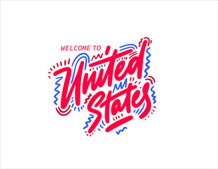 United states. USA. Name country word text card, banner script. Beautiful typography. Handwritten design modern brush lettering isolated vector.