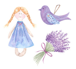 Watercolor vintage set in Provence style