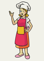 happy cheerful female chef wearing apron