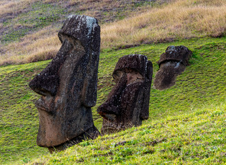 Moai Statues on Easter Island at the Rano Raraku Quarry.