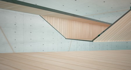 Abstract  concrete and wood interior  with window. 3D illustration and rendering.