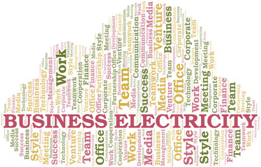 Business Electricity word cloud. Collage made with text only.
