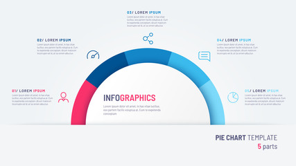 Vector pie chart infographic template in the form of semicircle divided by five parts