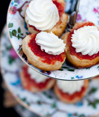 Cream and strawberry cakes