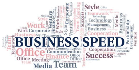 Business Speed word cloud. Collage made with text only.