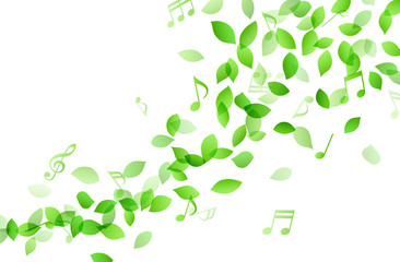 舞う緑の葉と音符　背景素材
