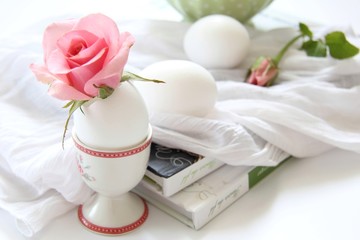 easter eggs and pink rose 