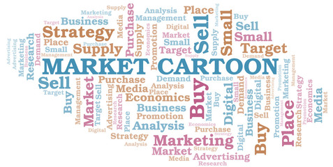 Market Cartoon word cloud. Vector made with text only.