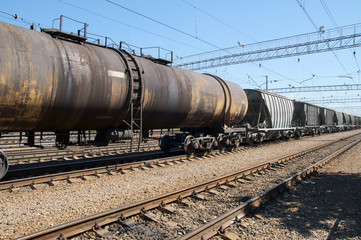 Fototapeta na wymiar Freight trains on city cargo terminal