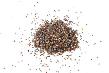 Chia seeds isolated on white background. Top view.