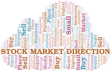 Stock Market Direction word cloud. Vector made with text only.