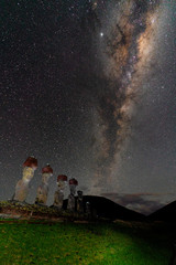 Fototapeta na wymiar Milky Way Shows Above Moai On Easter Island, Chile.