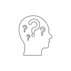 Head with question mark vector icon isolated on white background