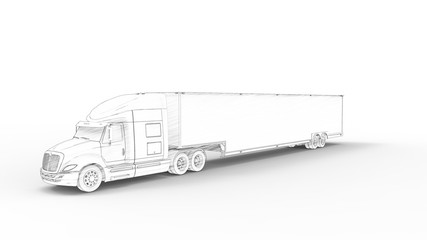 3D rendering of a truck with trailer isolated in white background