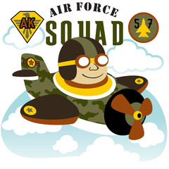 cartoon of young pilot the air force squad on aircraft