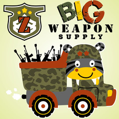 vector cartoon of cute zebra the soldier driving military truck