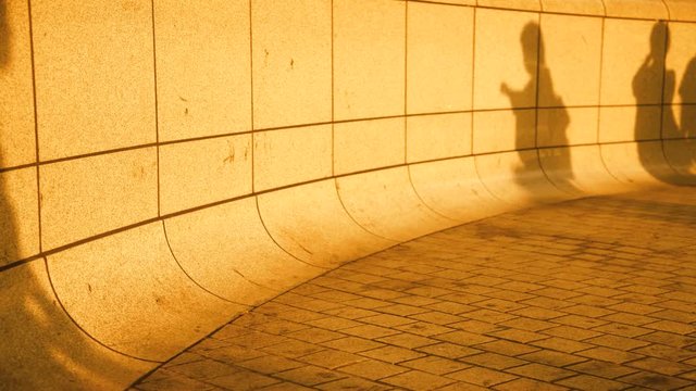 Timelapse of shadow of pedestrians on wall