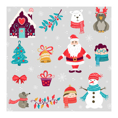 Christmas set of hand drawn holiday decorative elements