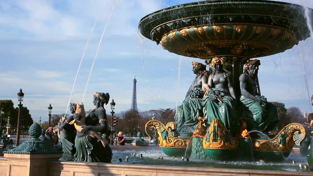 Paris&nbsp;cityscape&nbsp;with fountain at Concorde Square, France