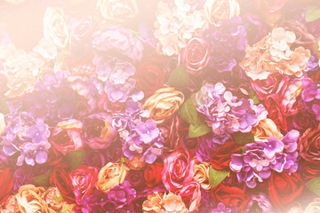 Background of pink orange and peach roses, romantic dreamy design for valentine concept