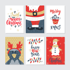 Christmas set of greeting cards with holiday decorative elements
