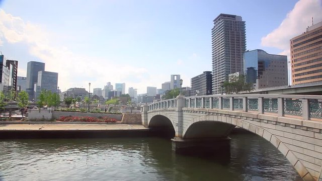 View of city and bridge, Osaka City, Osaka Prefecture, Japan