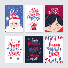 Christmas set of greeting cards with holiday decorative elements