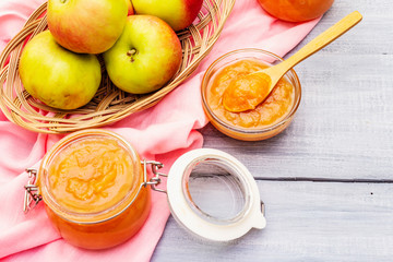 Apple jam, confiture, chutney in a glass jar